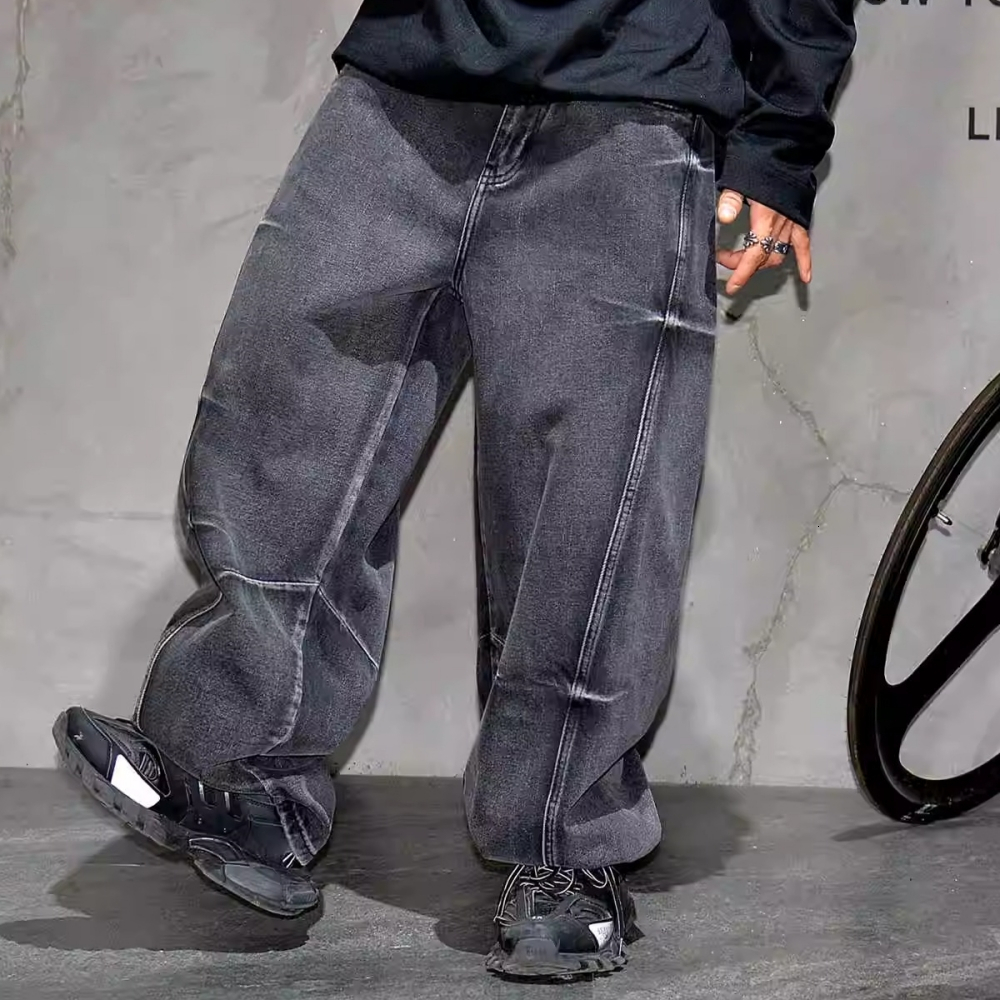 High Quality Hip Hop Baggy For Men American Streetwear Denim Pants Vintage Haruku Casual Cargo Trousers Gray Jeans Male