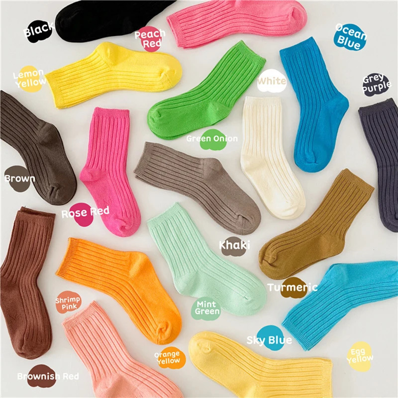 17 Colors Childrens Casual Socks Ribbed Boys Girls School Sock Toddlers Ankle Sock Cotton Striped Baby Socken For Kids 1-9Y 241028