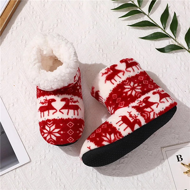 2pcs Women Warm Floor Socks Winter Thickened Plush Anti S Boots Soft Furry Indoor Shoes Christmas Year Slipper Shoes Boot 241025