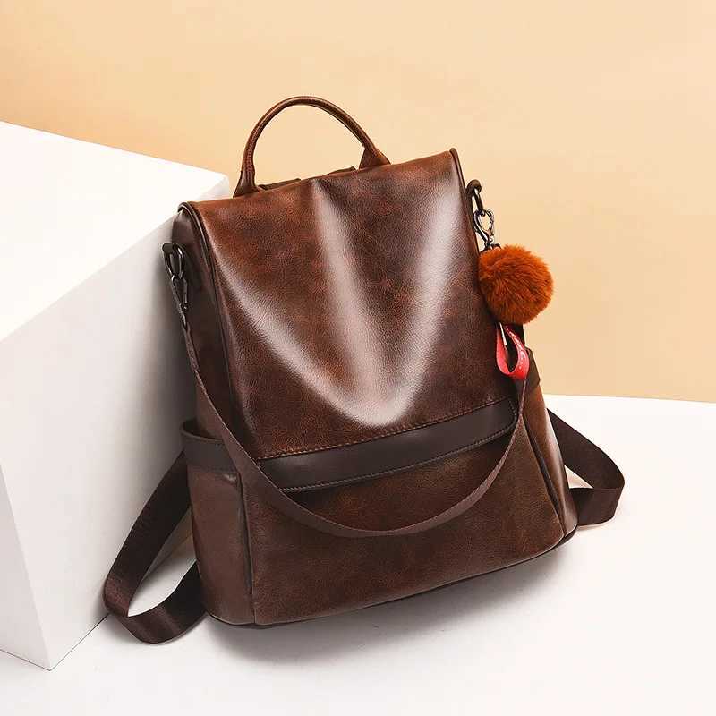 Travel Backpack Anti Theft Backpacks School Bags for Ladies 2024 Teenage Girl Vintage Leather Back Pack Mochila Antirrobo Mujer 241028
