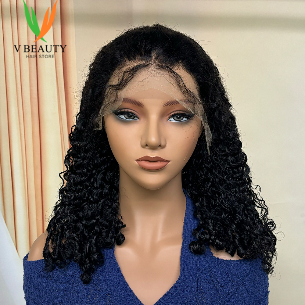 V Beauty 12A Double Drawn Bouncy Curly Natural Color Remy Human Hair Wigs 13X4 Lace Frontal 250% Density Wig