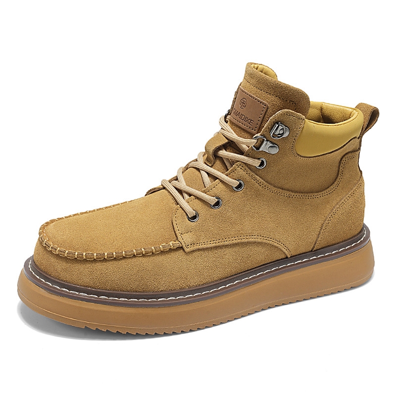Men's high cut thick soled Martin boots in autumn and winter, British trendy outdoor workwear short boots, versatile yellow men's boots 4 wt