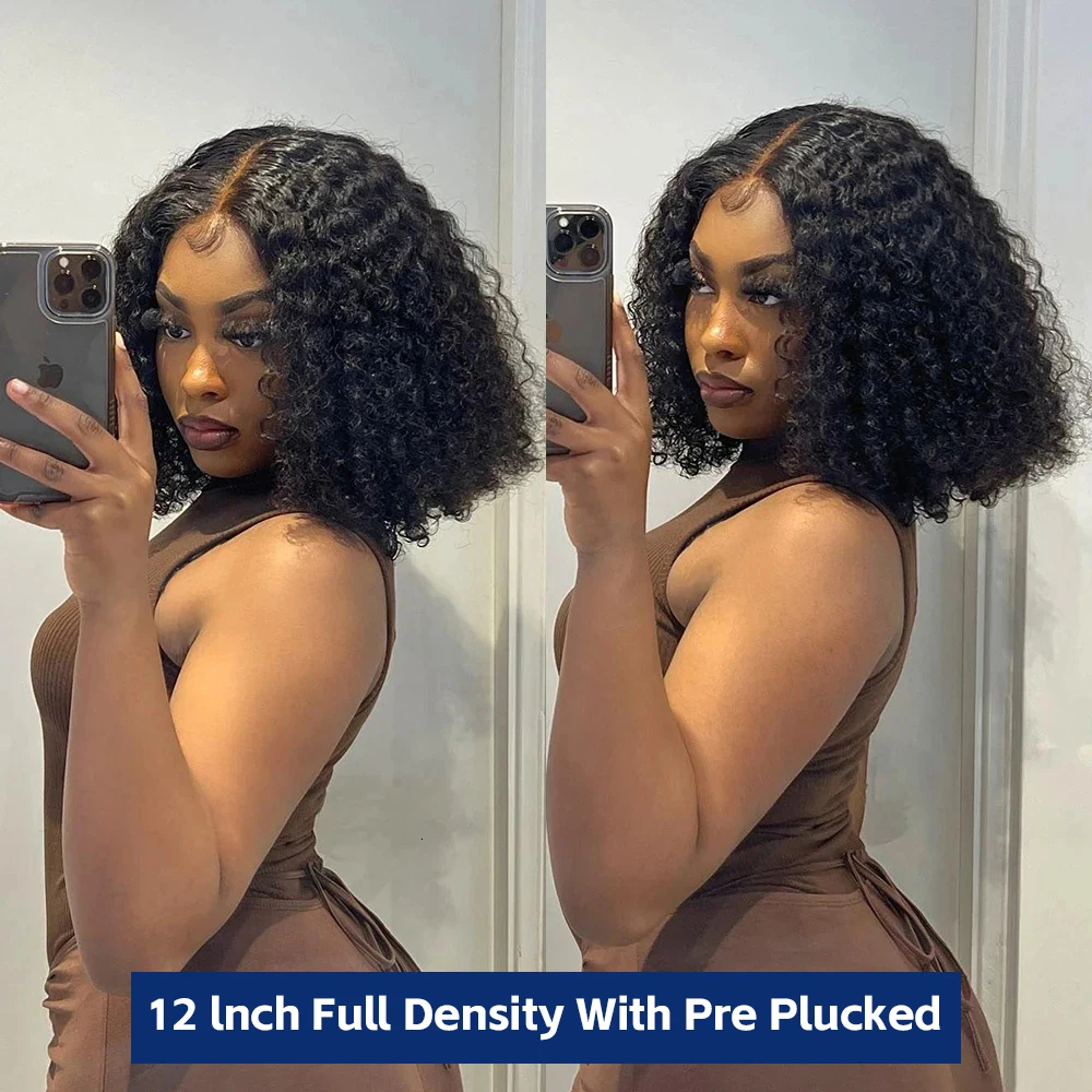 Short Bob Wigs Loose Deep Wave 13x4 Front Human Hair Curly Transparent Lace Frontal 4x4 Closure Wig Remy #1B