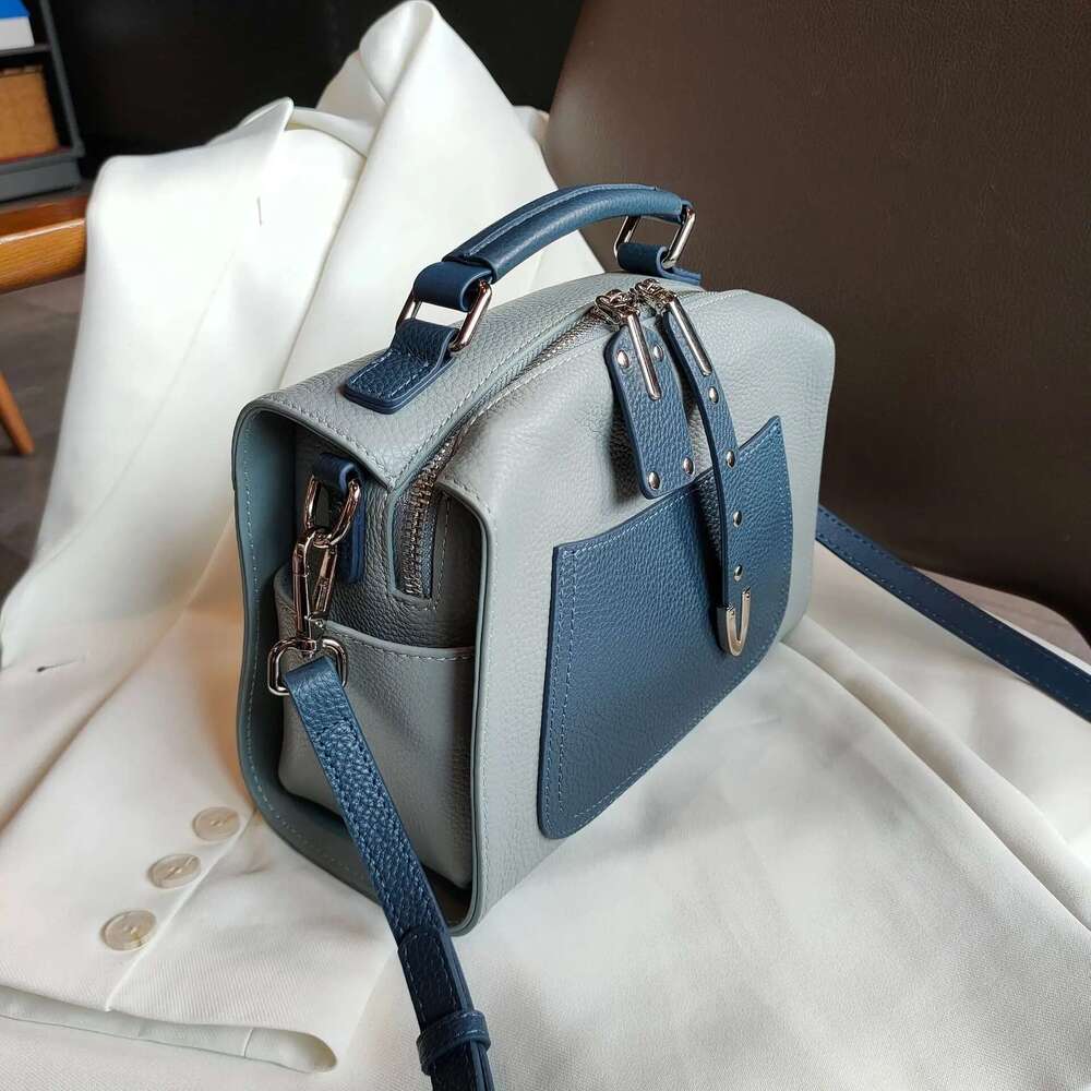 2025 popular blue leisure soft top layer cowhide leather womens shoulder fashion daily use ladies female hand bag