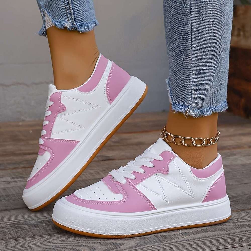 Women's Colorblock Casual Sneakers, Lace Up Platform Soft Sole Skate Shoes, Versatile Low-top Sporty Trainers