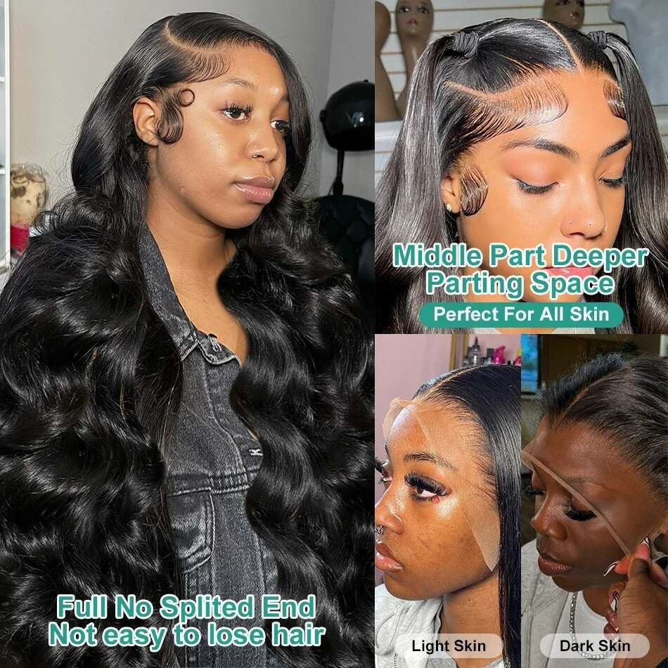 Inch Body Wave x Lace Front Human Hair Transparent Density HD Gluless Frontal Wig Brazilian For Women