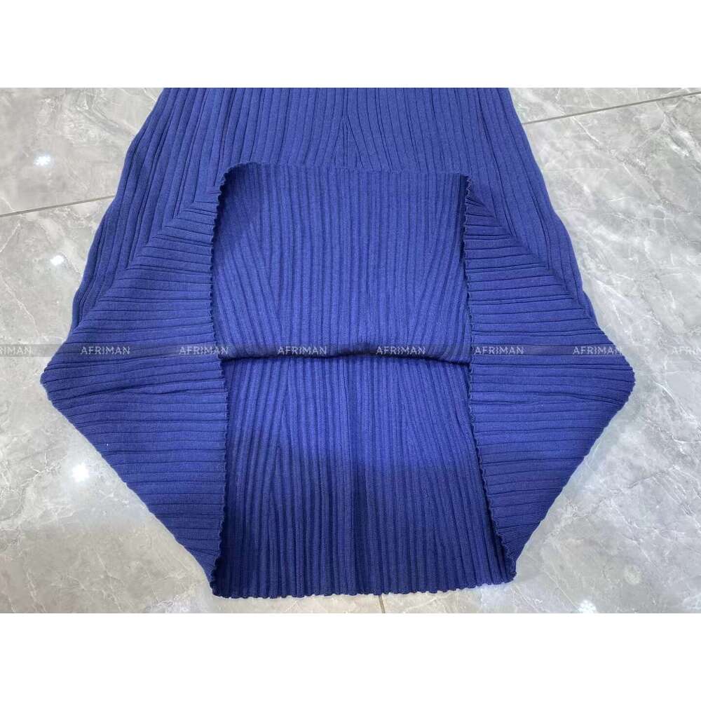 Women Polo Collar Color Patchwork Threaded Knitted Long Dress