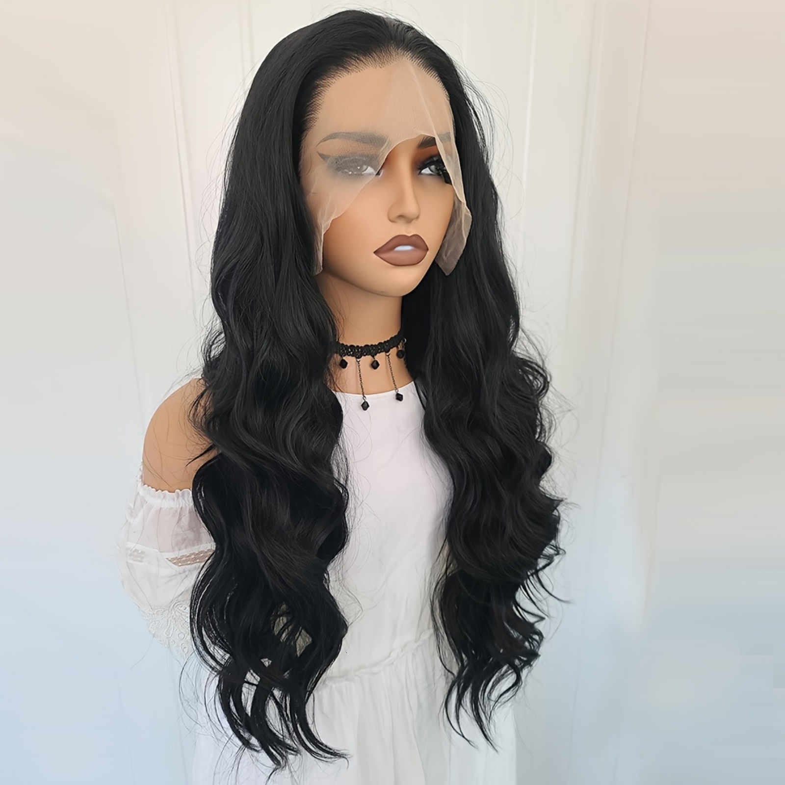 Black Front Wig Synthetic Hair Loose Body Wave Long Deep Curly Natural Wavy Colored 13X4 Lace Frontal Wigs for Women Party