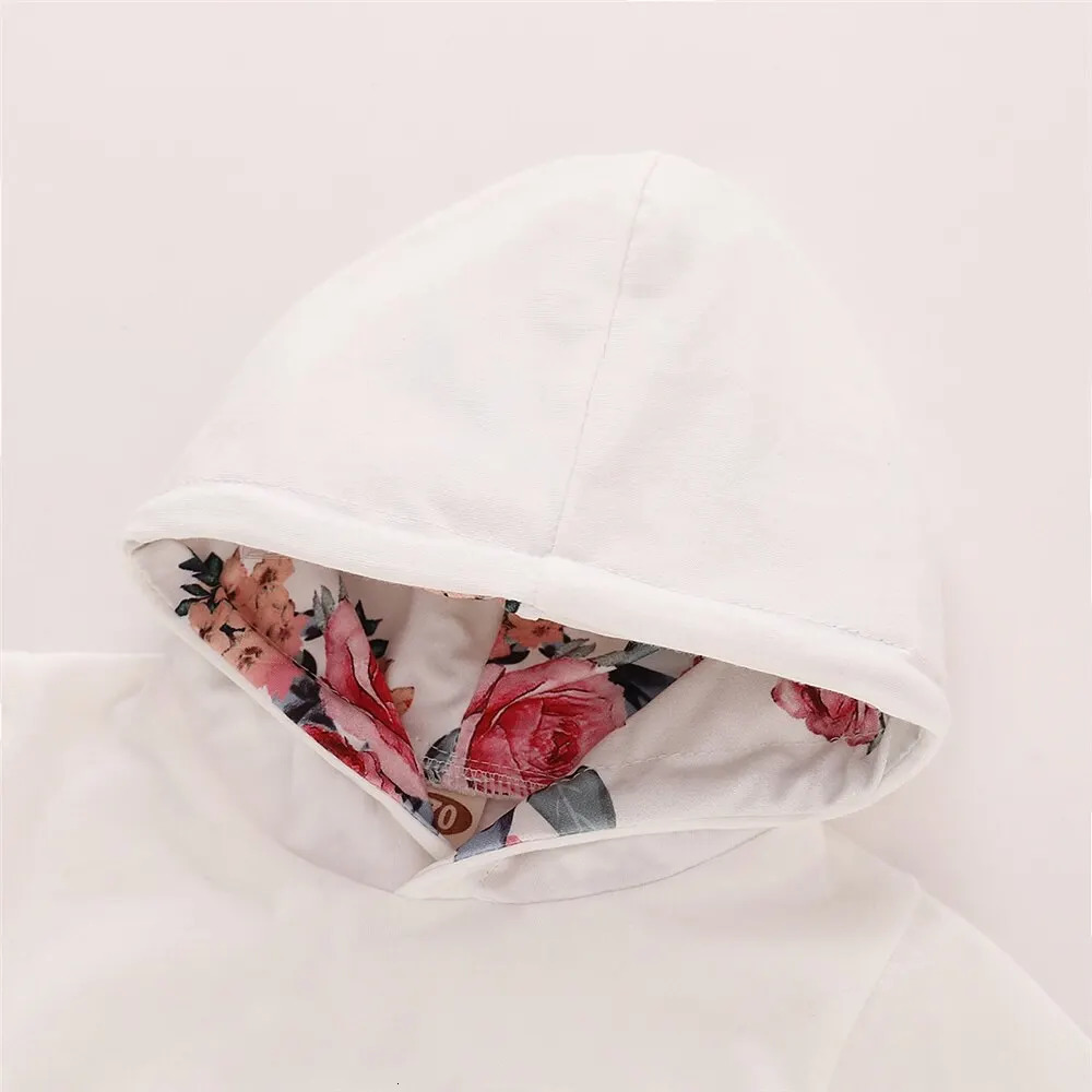0-18 Months Toddler Baby Girl 3PCS Hooded Clothes Set Flowers Print Long Sleeve TopPantBowknot Headband Fashion Autumn Outfit 241028