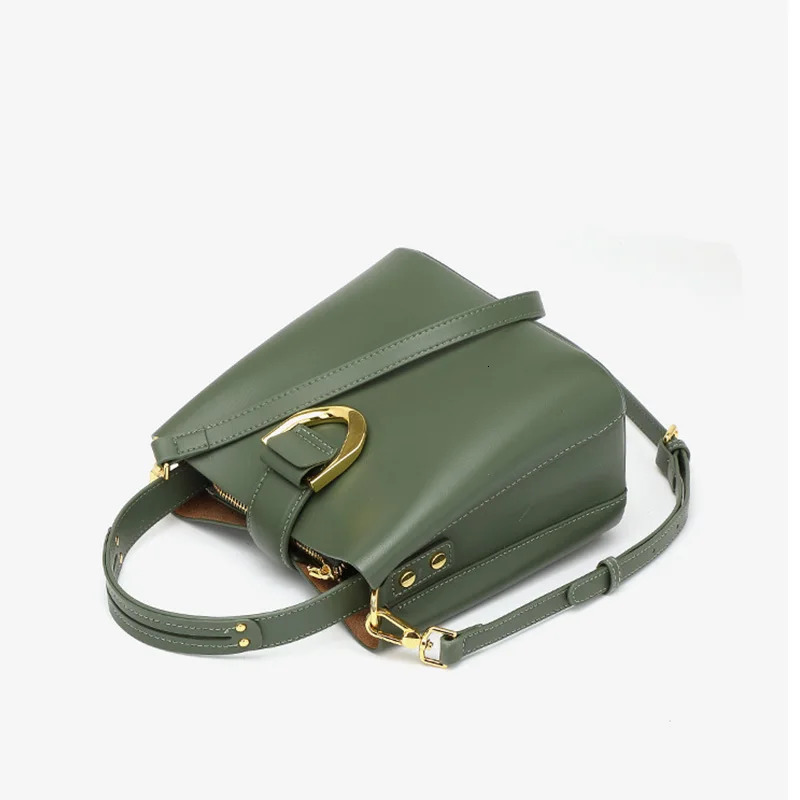 Arrival Women Bucket Bag High Quality Handbags Genuine Leather Shoulder Bags Cowskin Female Small Casual Green 241021