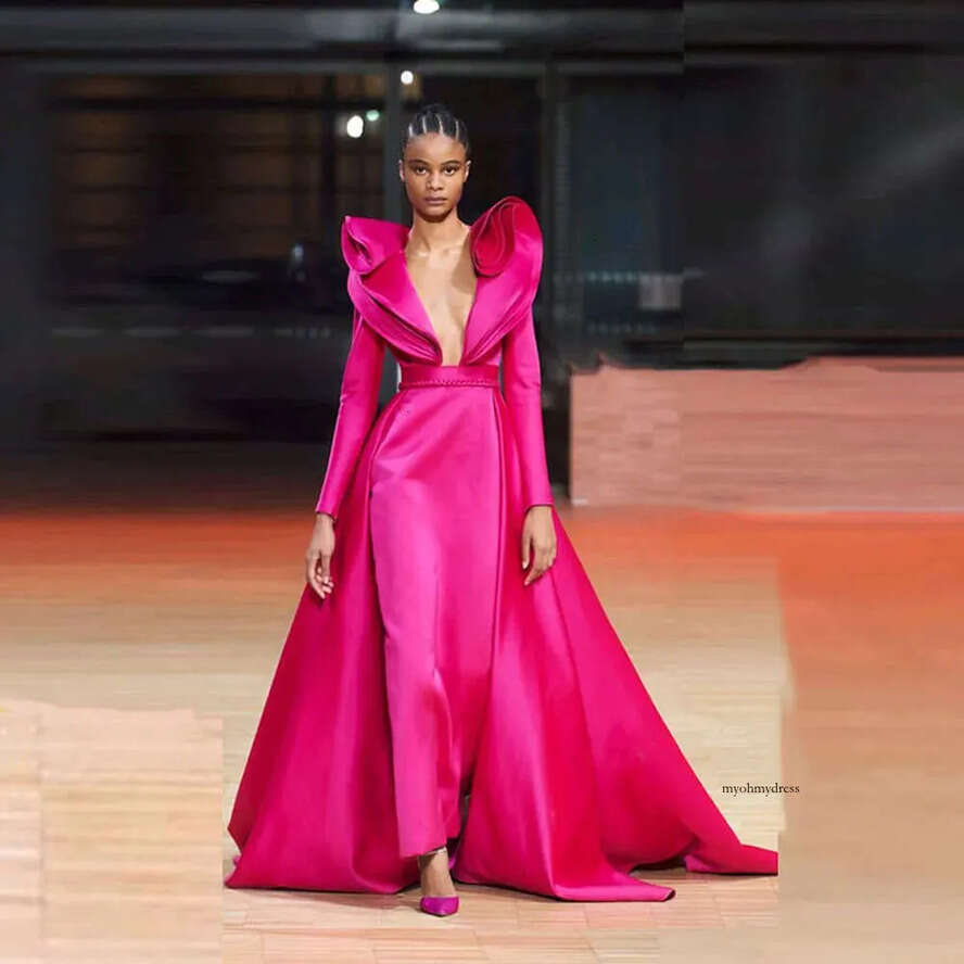 Fuia Sheath Evening Dresses With Detachable Train Celebrity Gowns Sheer Neck Long Sleeve Vestidos De Novia Gala 2023 0516