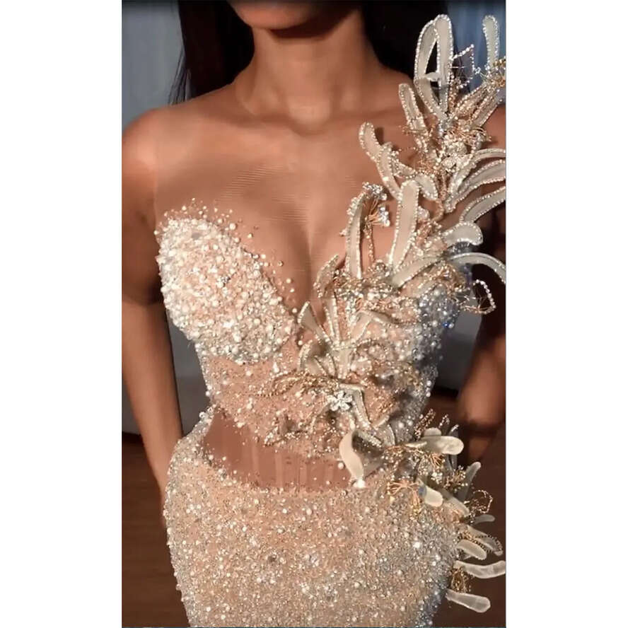 Gorgeous Sexy Mermaid Evening Dresses With Sequins Illusion Sweetheart Strapless Gownssweep Train Party Gown Robe De Soiree Tailor Made 0431