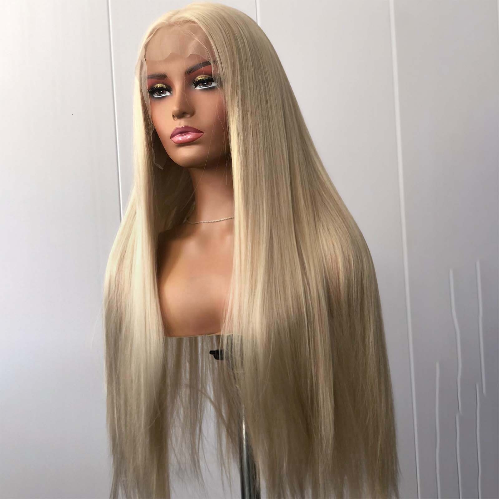 13X6 Ash Blonde Lace Front Wig Synthetic Wigs for Women Long Straight Light Blond Frontal Glueless Natural Haire Daily Party