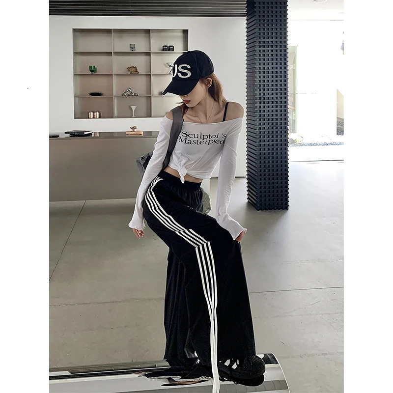 Womens Striped Sweatpants Baggy Casual Y2k Streetwear Elastic Waist Wide Leg Pants Sporting Trousers Clothes 90s Gothic Hiphop 241024