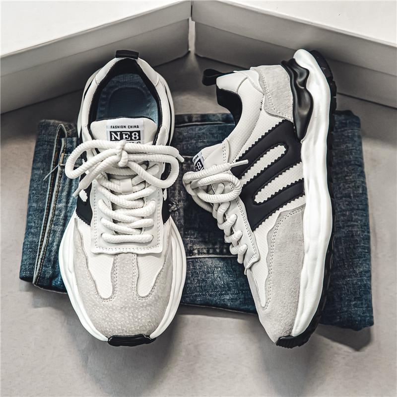 2024 autumn new men's leather thick soled dad shoes student casual sports shoes niche men's shoes dh910320090