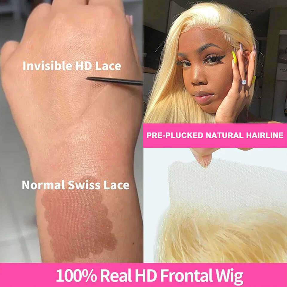 x HD Transparent Blonde Lace Frontal Human Hair Wigs straight Wig Brazilian Bone Straight Front