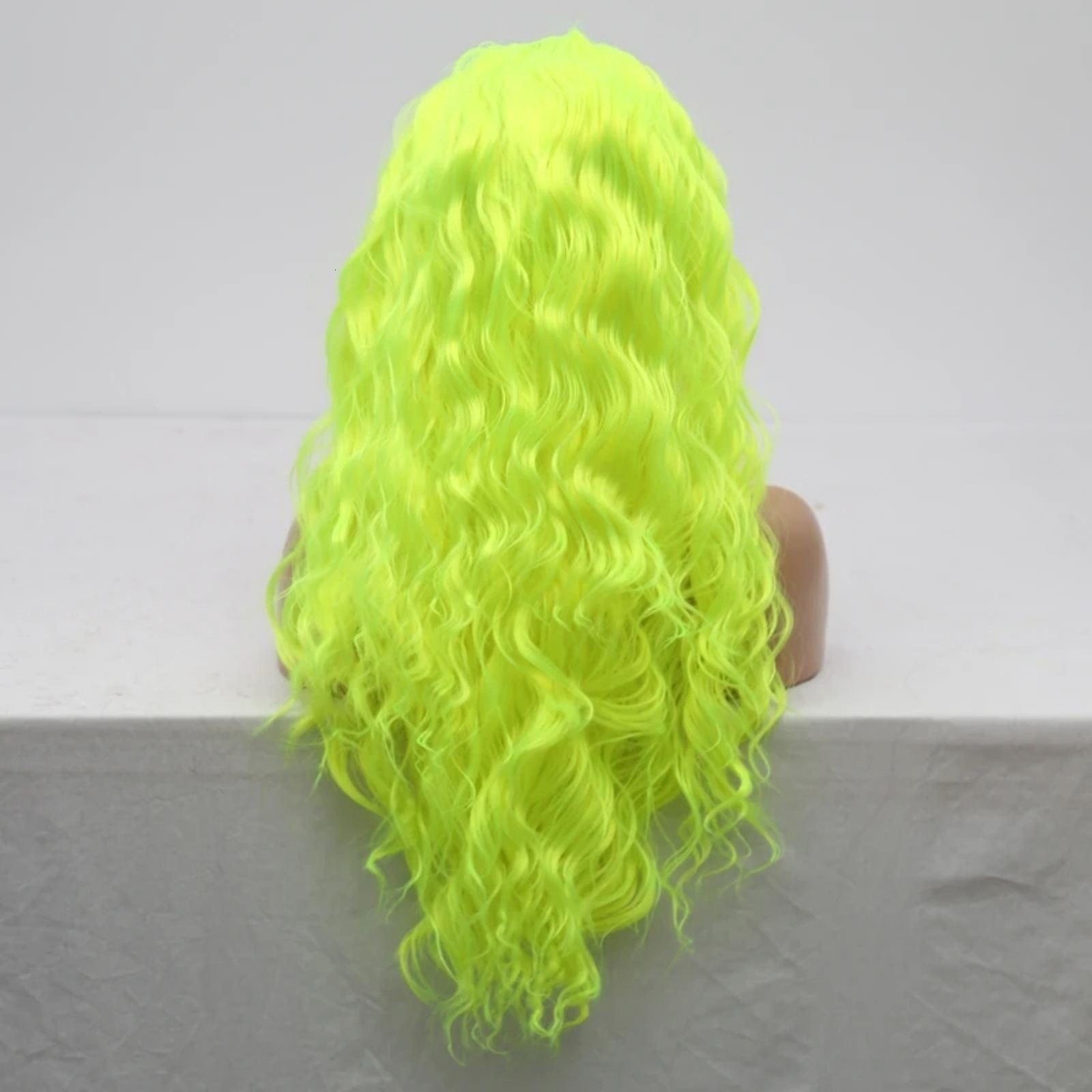 RDY Fluorescent Neon Green Water Wave Synthetic Front Wig Glueless Colored Long Curly Hair Lace Frontal Wigs for Women