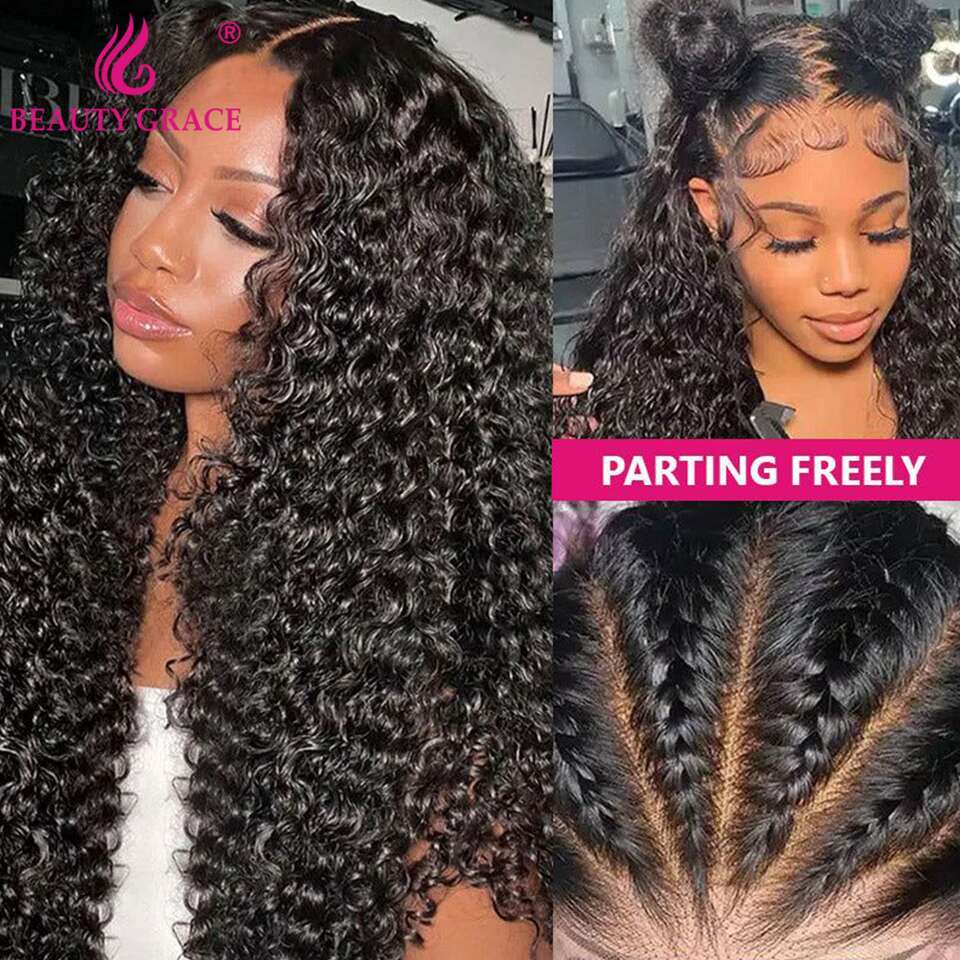 Curly Wigs Human Hair Lace Frontal Wig x Front Water Wave Density Closure