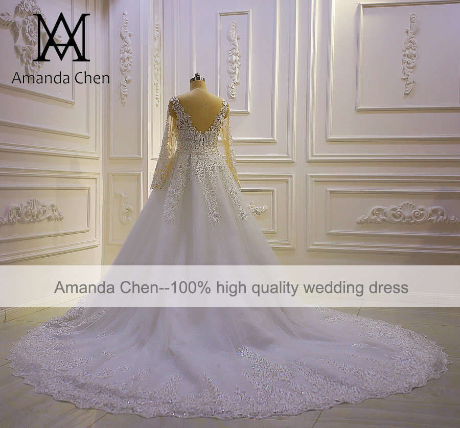 2 in 1 Long Sleeve Lace Appliqued Mermaid Detachable Skirt Wedding Dress