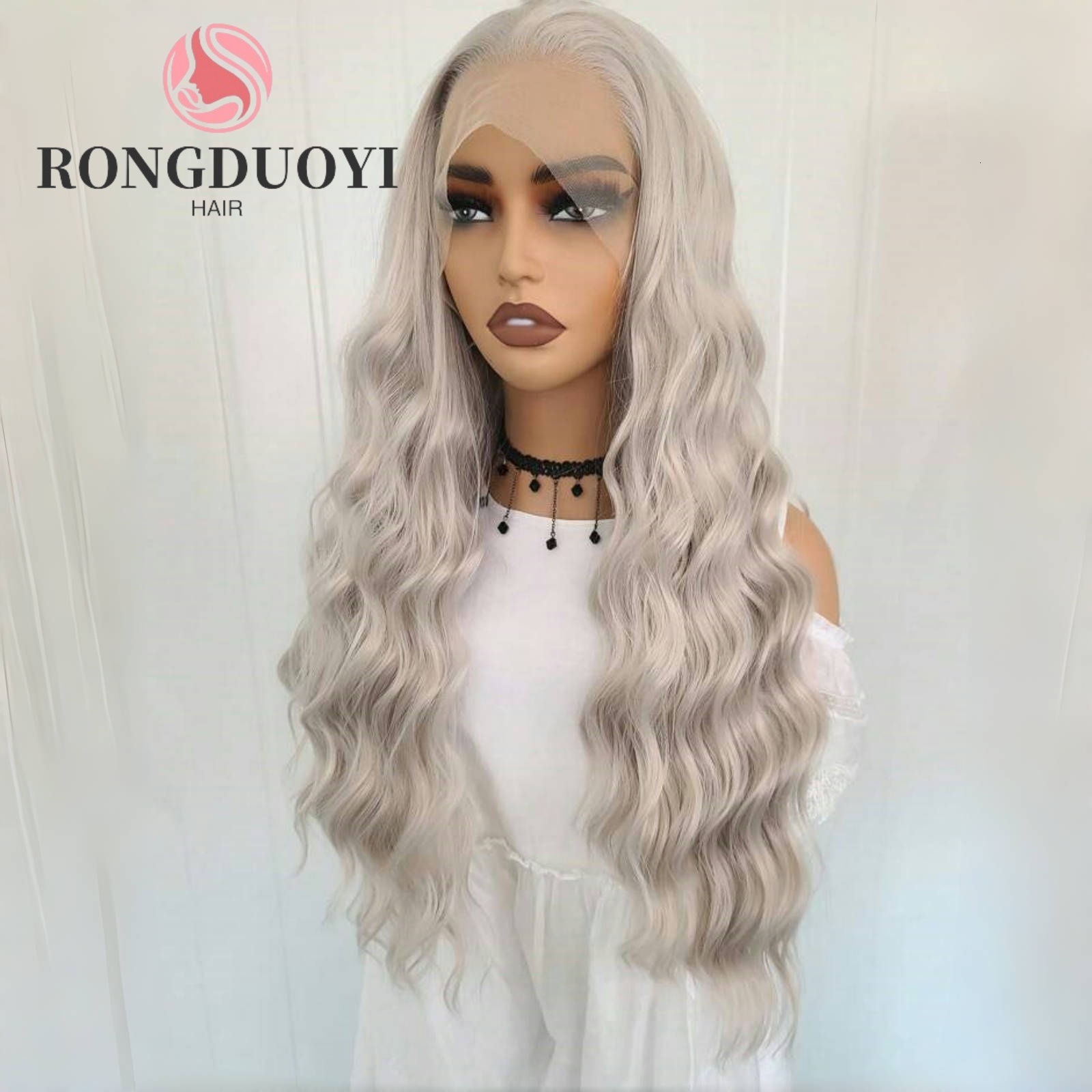 Sier Grey Deep Curly Synthetic Gray Front Wig Natural Wavy Colored Hair 13X4 Lace Frontal Wigs for Women Party