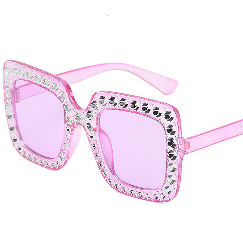 Women's Fashionable New Multi color Large Frame Diamond Trendy Street Photo Square Sunglasses