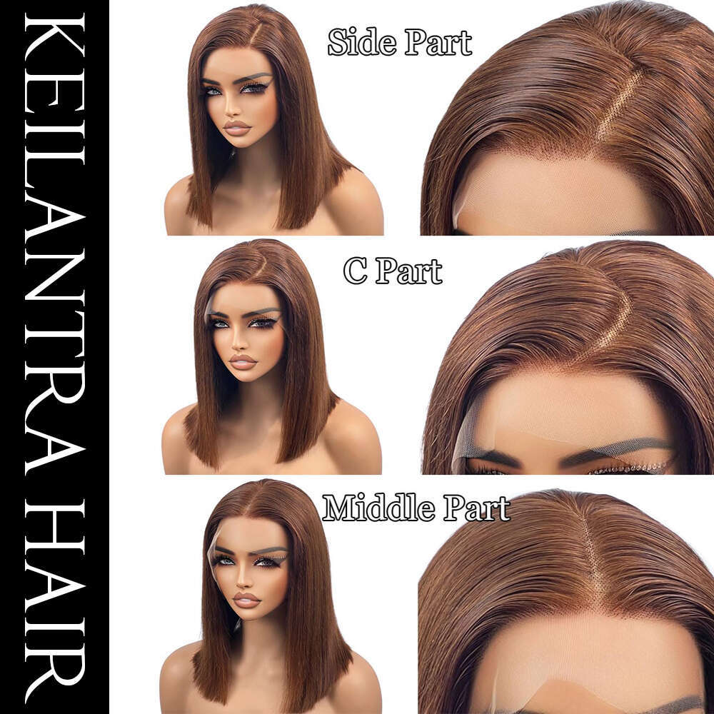 Bob Wigs Human Hair Chocolate Brown Lace Front For Women Lightly Bleached Knot Density