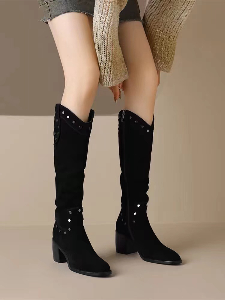 Women's Fashion Boots:Plus Size Retro Round Toe Thick Sole High Heel Rivet Design Martin Boots,Black,Green,Free shipping