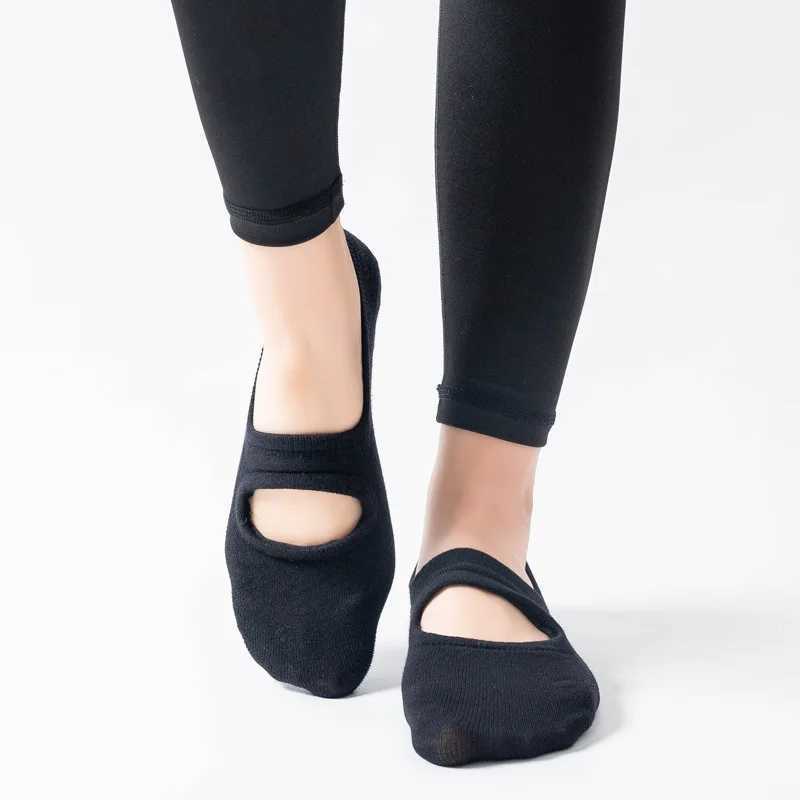 3 pairs of womens non slip Pilates backless cotton womens sports and dance sliders barefoot socks W241028