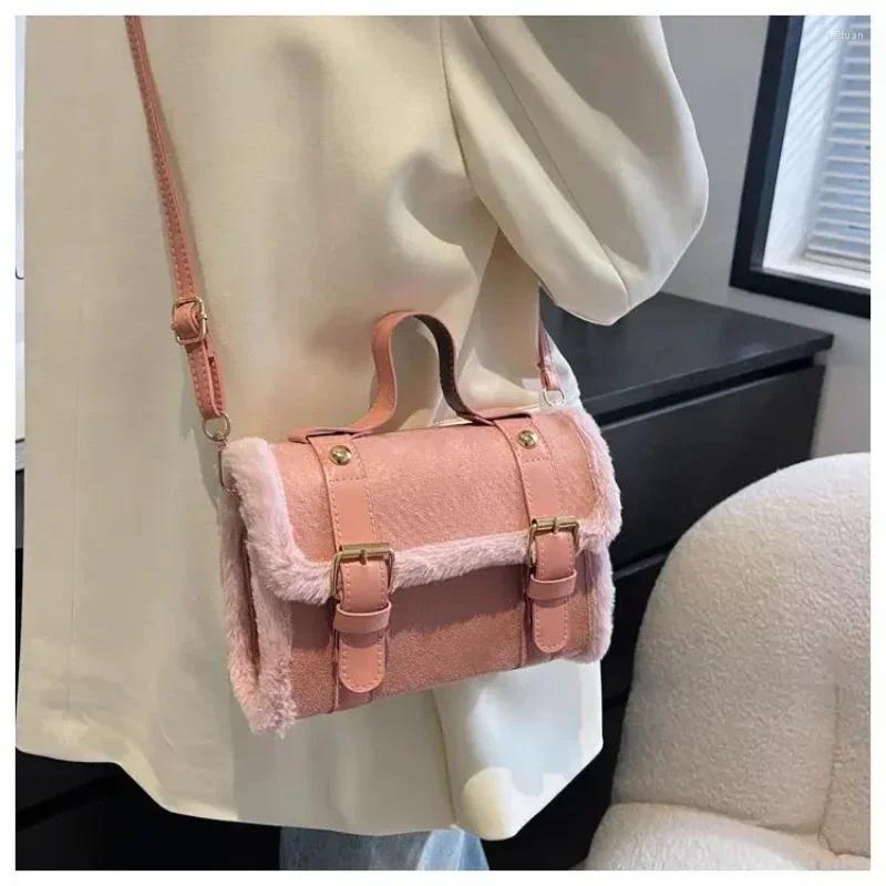 2025 NEW School Bags Lamb Wool Splicing Crossbody For Women Winter Fashion Shoulder Bag Lady Small Square Handbag Trend Korea Style Satchel zhanyishen