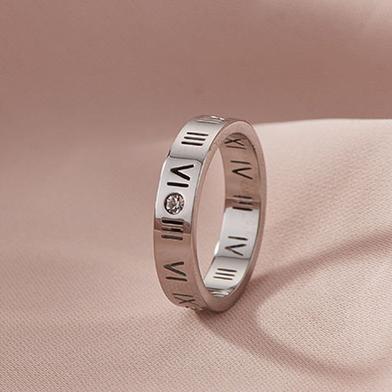 Classical Titanium Steel Roman Numeral Ring for Women Men 18K Real Gold Silver Designer Crystal Lovers Couple Ring Stainless Steel Diamond Rings Jewel