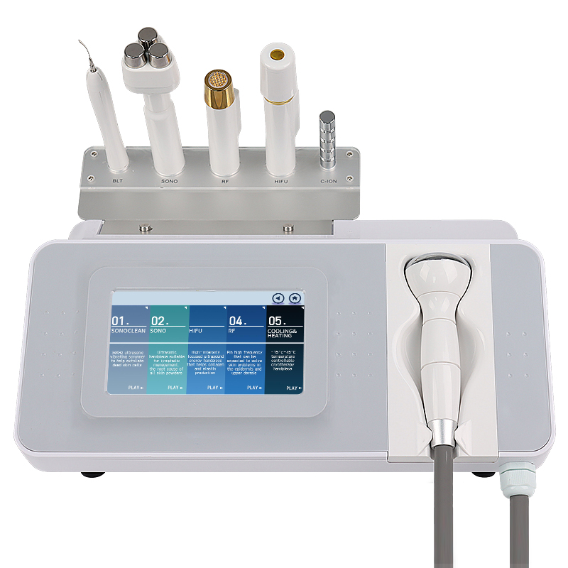 Non-Invasive 6 in 1 Skin Rejuvenation Facial Lifting Deep Anti-wrinkle 6 in 1 Aesthetic Layered Anti-aging RF + Ultrasound + Ice HIFU Beauty Instrumen