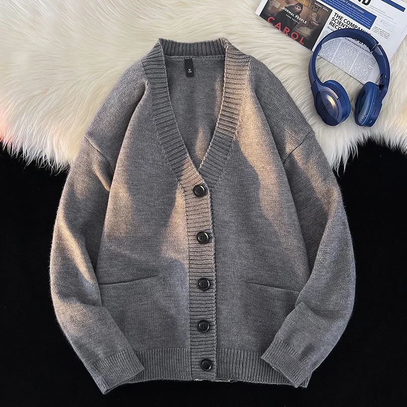 Autumn and Winter Korean Fashion Versatile Casual Cardigan Ribbed Vneck Sweater Jacket Mens Light Jacquard n 241024
