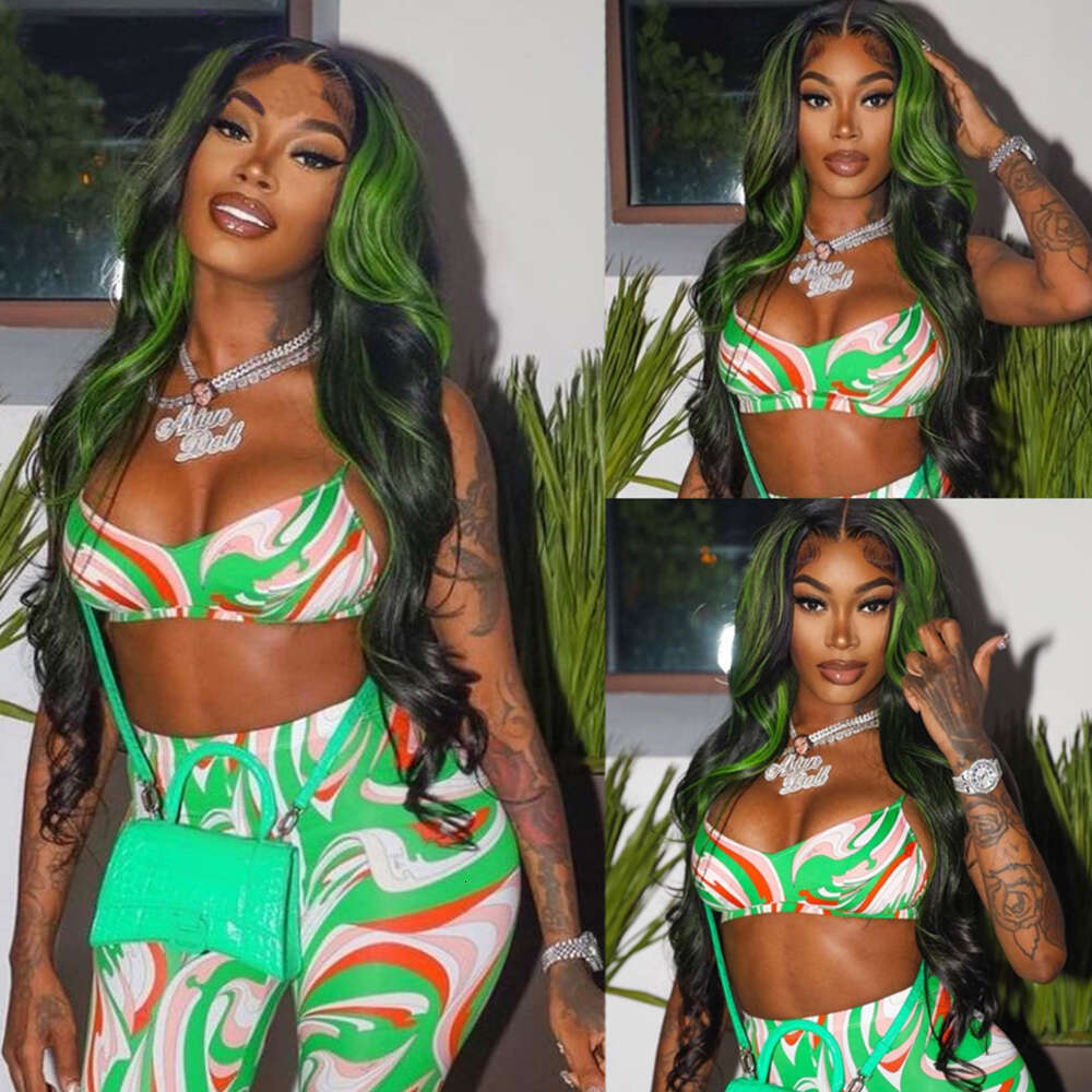 Highlight Green Body Wave Lace Front Human Hair Wigs HD Tranaparent x Frontal Wig Remy Red