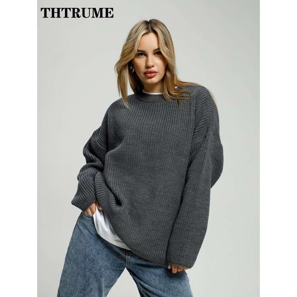 2024 New Round Neck Sweaters For Women Fashion Solid Loose Autumn Winter Thick Jumpers Tops Casual Streetwear Knit Pullovers