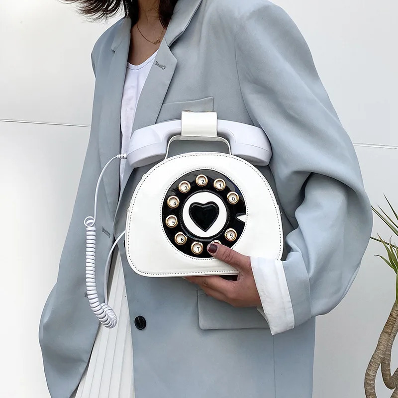 Womens Creative Shoulder Bag Telephone Shaped Crossbody Bag Retro PU Leather Sweet Phone Purses and Small Handbag 241025