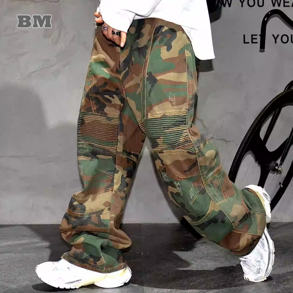 High Quality American Camouflage Cargo For Men Plus Size Straight Leg Tactical Pants Hip Hop Skateboard Trousers Male