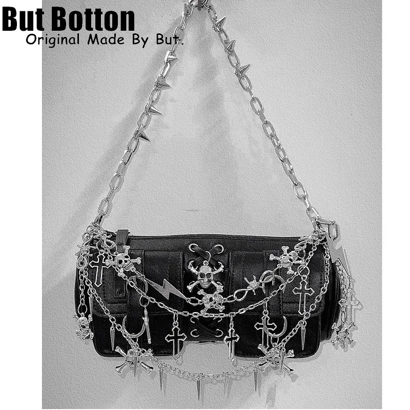 Unique Custom chain Vintage Y2K Girl Women Bag Gothic Lolita Single Shoulder underarm Bags Ladies Hip hop Punk Handbag Tote 241024