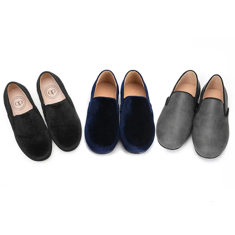 AP velvet loafers baby teen kids boys fashion fall winter velour casual flat slip shoes boy leather black blue gray shoe 241028