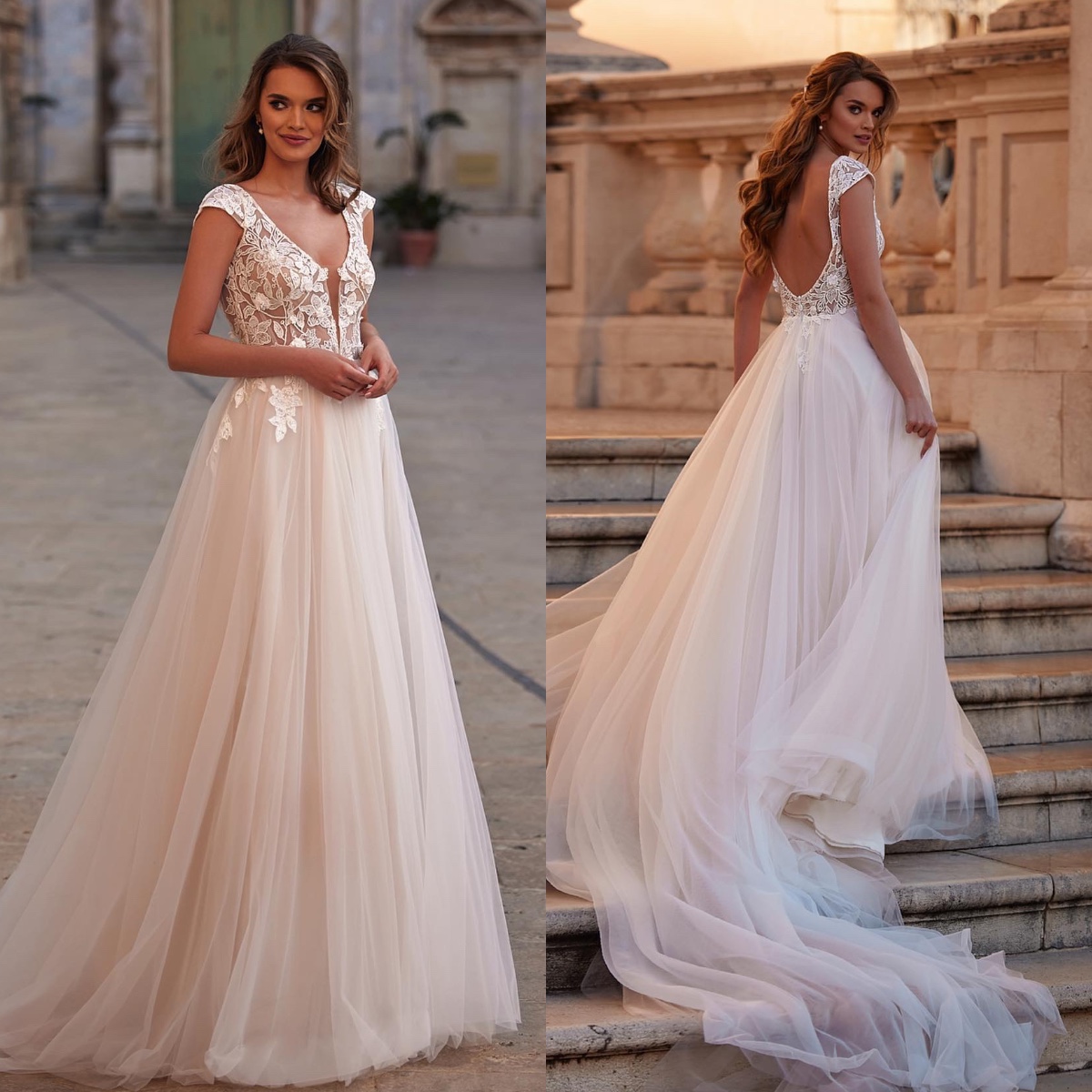 Sweet lace dresses bridal gowns 2024 cap shoulder wedding dress A e tulle backless robe de mariee
