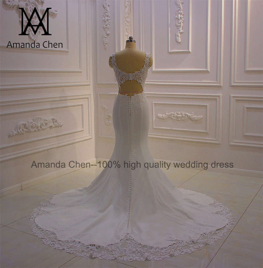 bride dress Simple Elegant Cap Sleeve Lace Appliques Keyhole Back Beach Wedding Dress