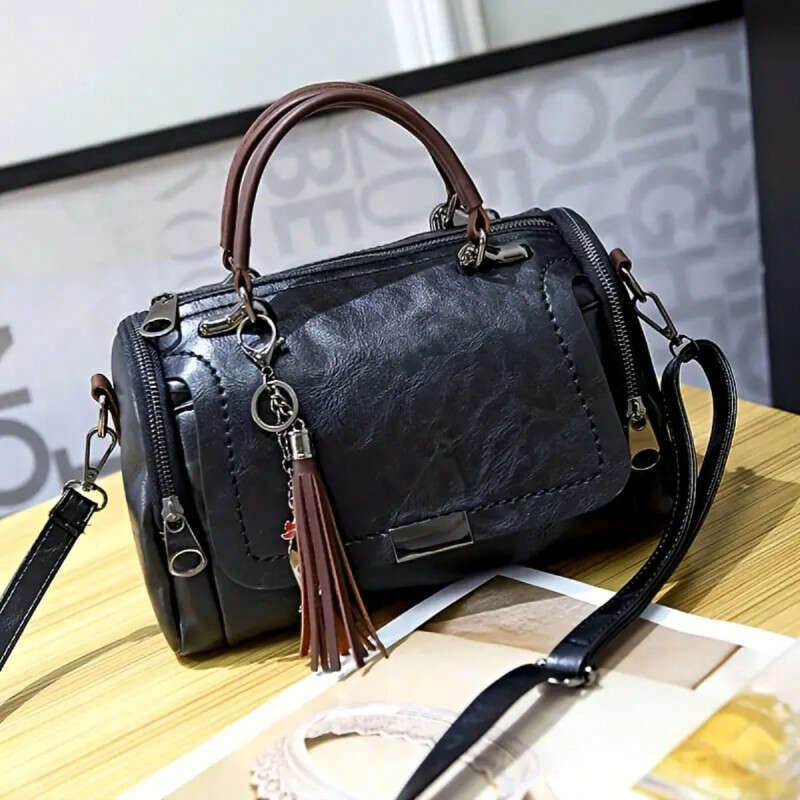 Decor Tassel Handbag, Women's Large Capacity Shoulder Bag, Fashion Zipper Crossbody Bag With Removable Strap