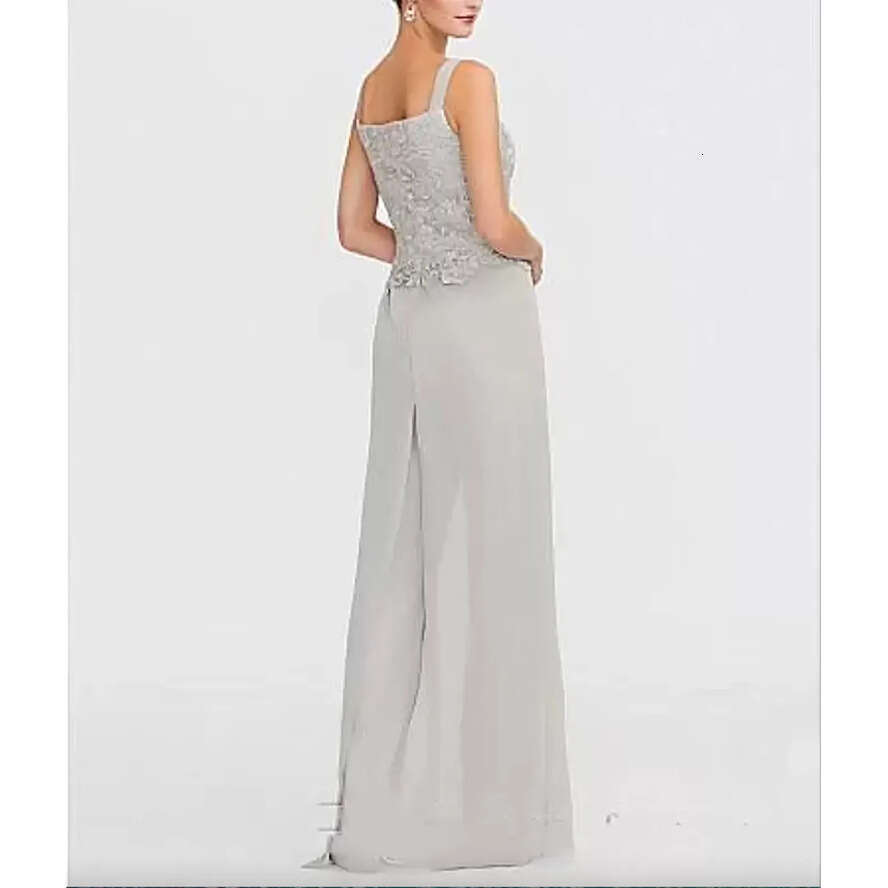 Elegant Chiffon Mother Of The Bride Pants Suit With Short Lace Jacket Cheap Wedding Guest Dresses Women Beach Country Formal Party Wear 0431