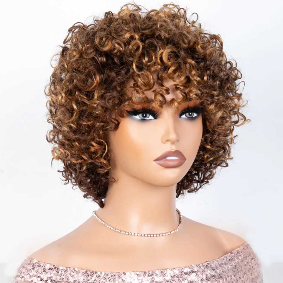 Rebecca Short Hair Wig 100% Remy Brazilian Curled Hair Wig 10 inch Water Wave Wig #4 Black Female Ombre Wig M241028
