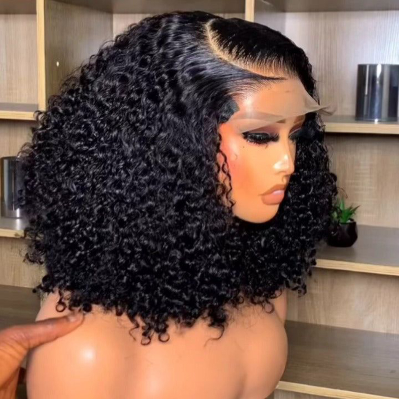 Short Bob Wigs Loose Deep Wave 13x4 Front Human Hair Curly Transparent Lace Frontal 4x4 Closure Wig Remy #1B