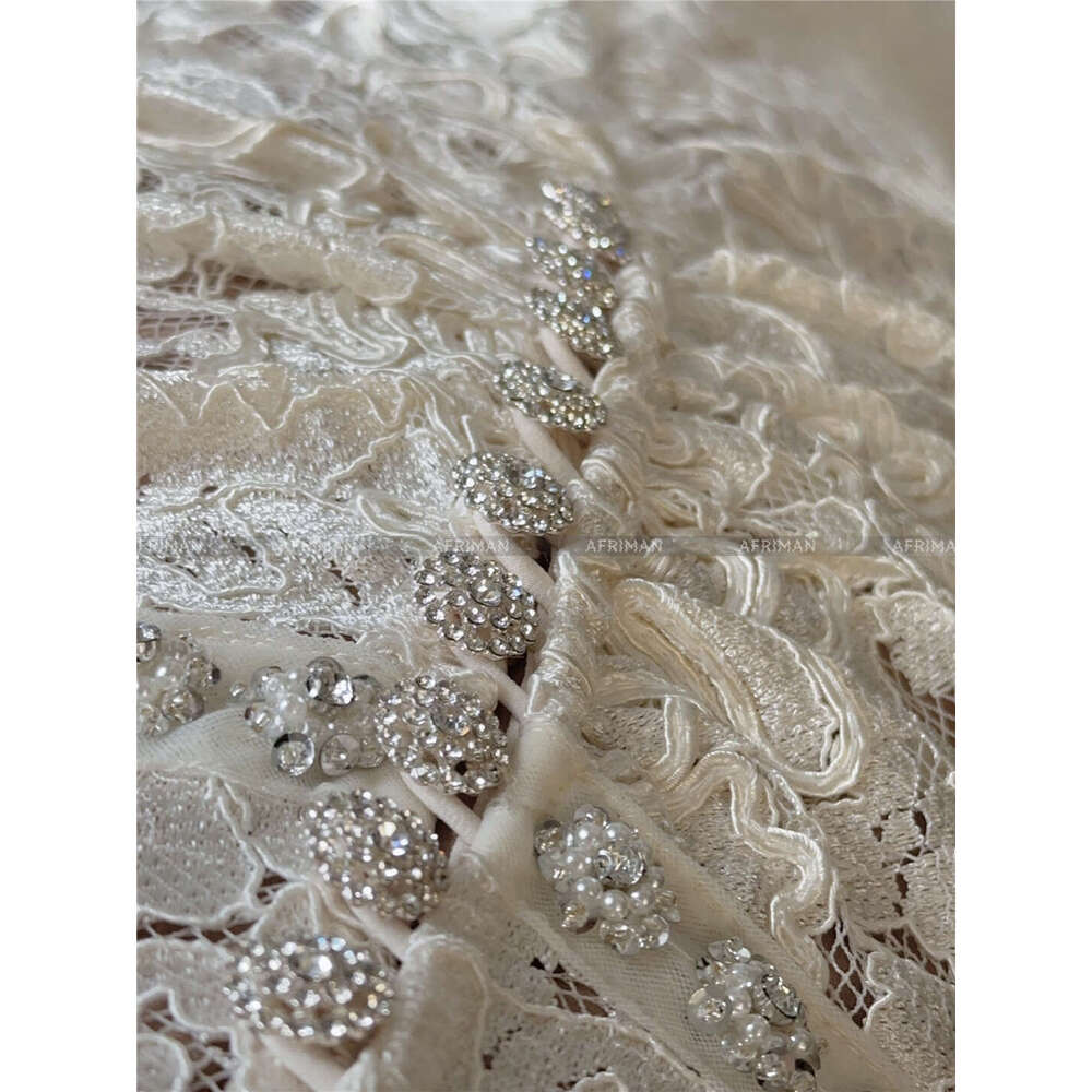 Women V Neck Short Sleeve Dia Button Decoration Lace Embroidery Long Step Dress