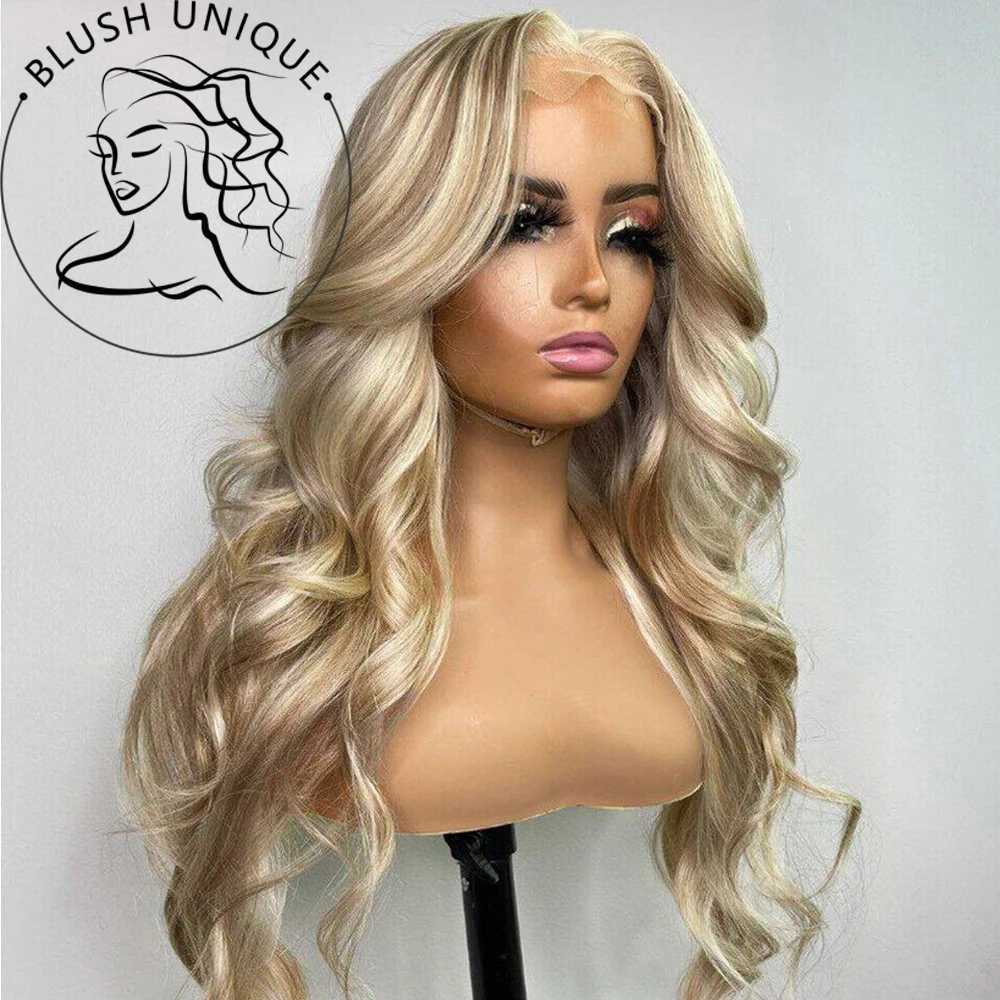 Ash Honey blonde lace front wig 13x4 synthetic hair high-definition transparent 613 color lace front wig female highlight wig cosplay M241028