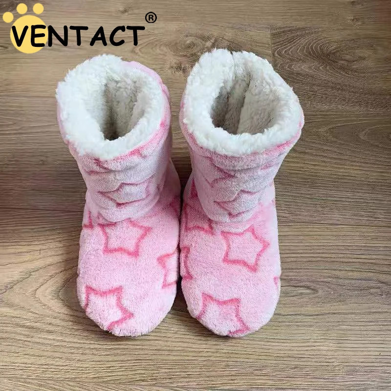 VENTACT Christmas Sock Shoes Woman Star Pattern Winter Slippers Thick Warm Floor Shoes Non-Slip Indoor Cotton Boots Coral Fleece 241025