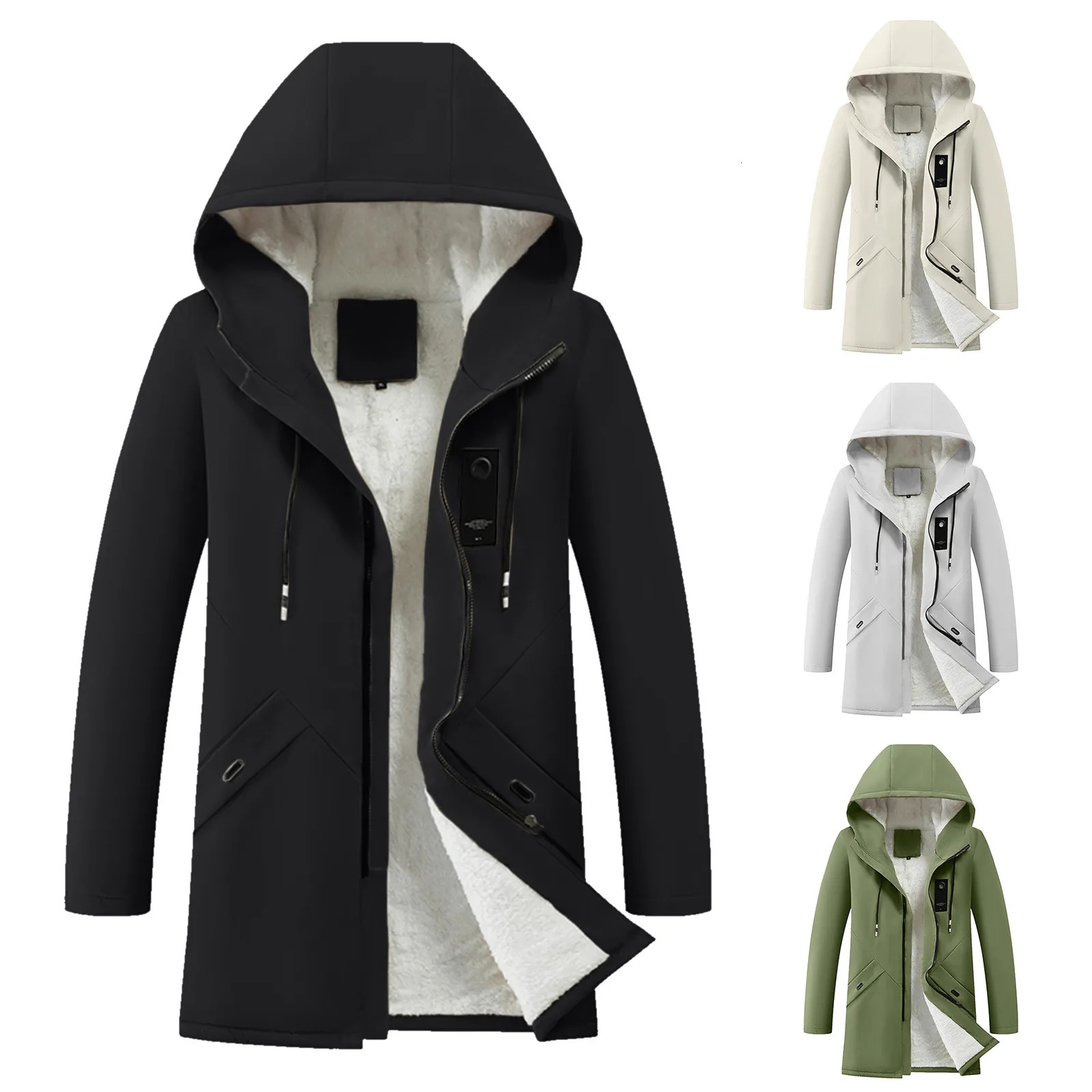 Mens Cotton Windproof Solid Color Coats Parkas Jackets For Men Long Hooded Coat Winter Warm Thick Fleece Jacket 241024