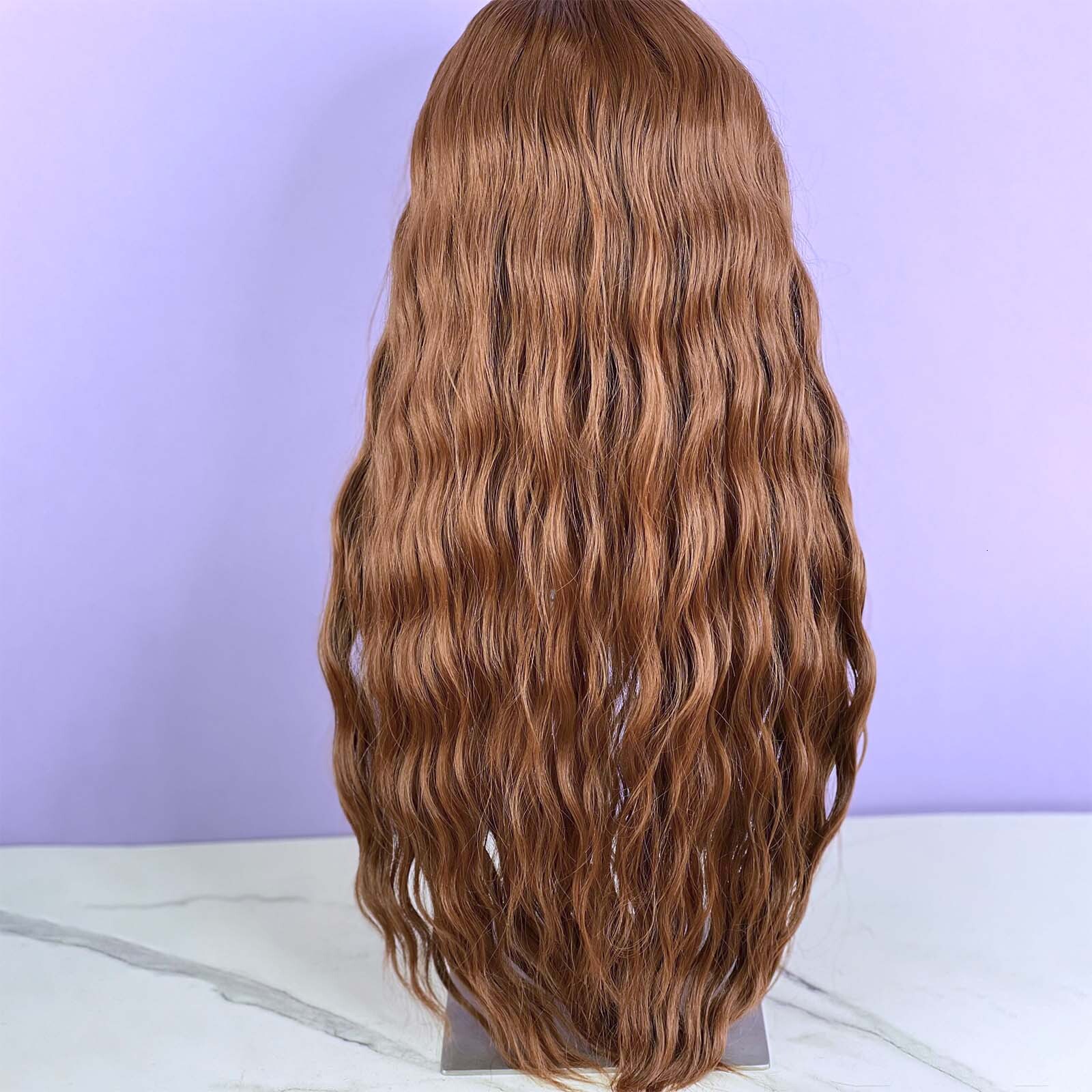 Reddish Brown Synthetic Hair Long Wavy Curly Front Wig Natural Copper Red Auburn Colored Lace Frontal Wigs for Women