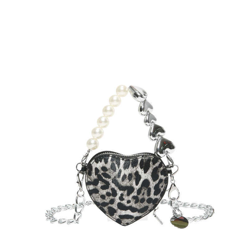 CMM Personalized Leopard Pattern Small Bag New Womens Fashion Shoulder Bag Small Fragrant Pearl Handheld Mini Love Bag